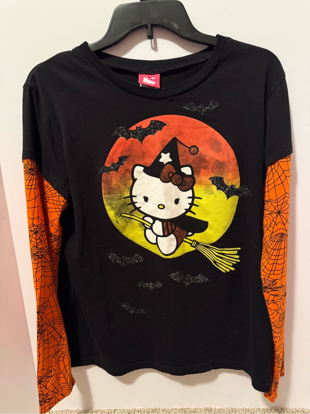 Hello Kitty Black & Orange Halloween Witch Long Sleeve Tee